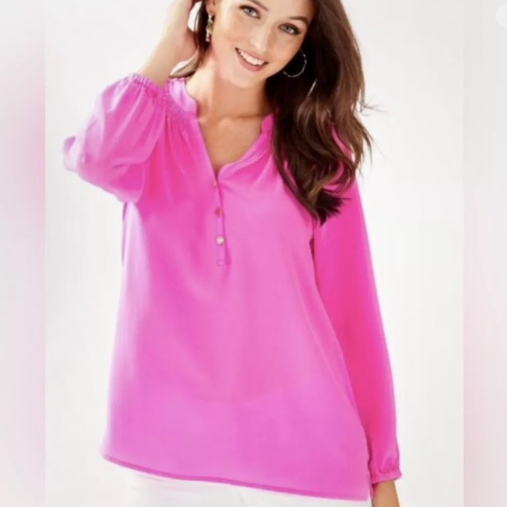 Lilly Pulitzer Hot Pink Silk Elsa Top Size XS Preppy Resortwear Travel Barbie